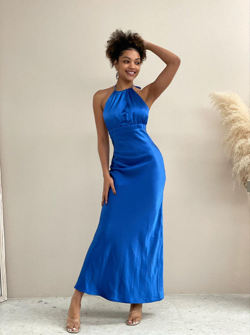 Satin Blue Maxi Dress
