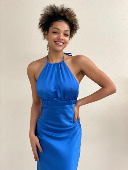 Satin Blue Maxi Dress